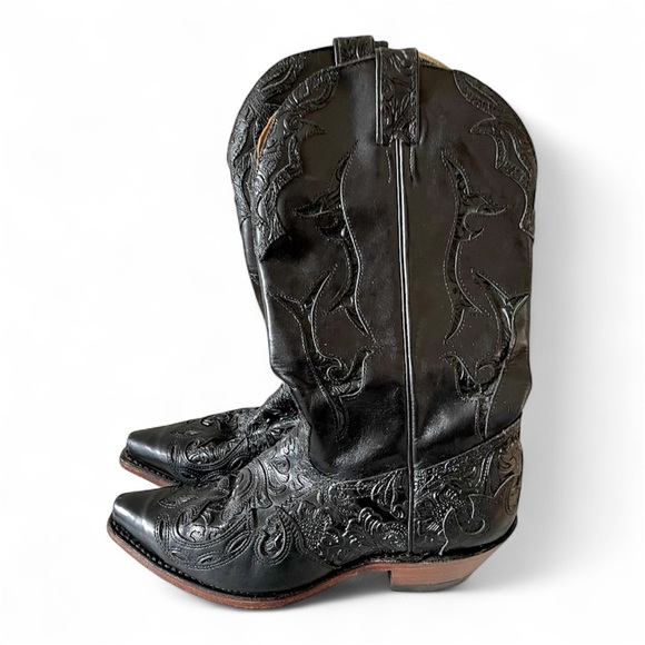 Boulet Tooled Leather Cowgirl Boots Size 9.5 - Picture 1 of 12
